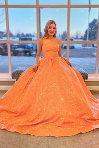 Sparkly Plus Size Light Blue One Shoulder A Line Sequins Prom Dress