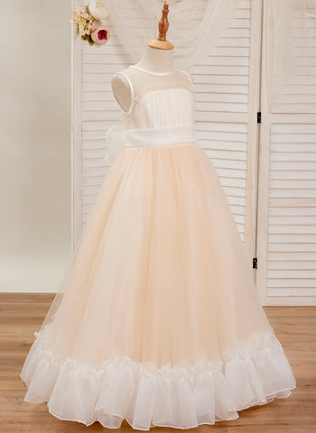 A-line Organza Tulle Floor-length Pink Dress (010226975)