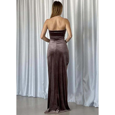 Vestido de fiesta de terciopelo con pliegues, sin tirantes y corte tubo/columna, vestido de noche con abertura 