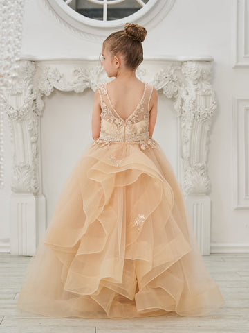 Ball-Gown/Princess Tulle Sweep Train Champagne Flower Girl Dress