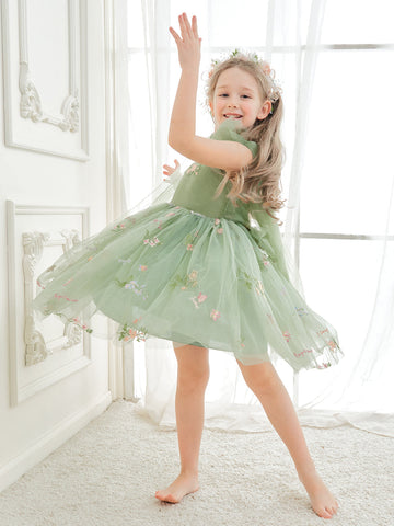 A-Line Sleeveless Floral Embroidered Tulle Toddler Flower Girl Dress