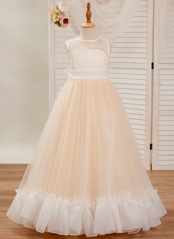 A-line Organza Tulle Floor-length Pink Dress (010226975)