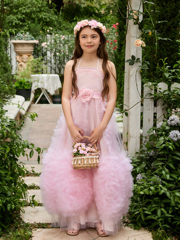 A-line Chiffon Floor-length Pink Flower Girl Dress