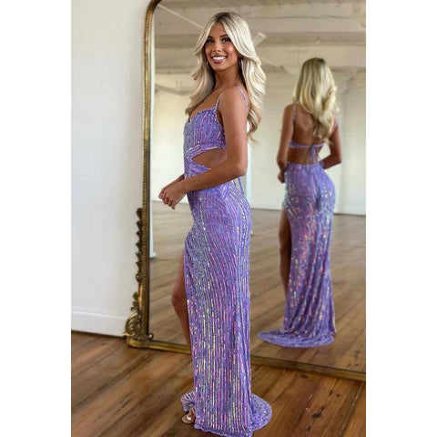 Vestido de fiesta largo con escote en V, tirantes finos, cuentas y abertura