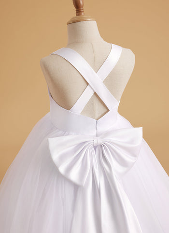 Timeless A-Line Sleeveless Satin and Tulle Flower Girl Dress