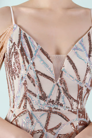 Golden Spaghetti Straps Prom Dress