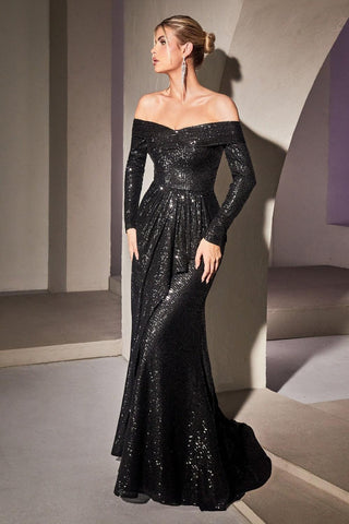 Long Sleeve Sequin Evening Gown