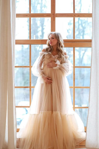 Puffy Sleeve Maternity Dress Tulle Robe