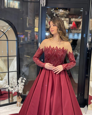 Charming Floor Length Strapless Long Sleeves A-Line Satin Wedding Dress with Ruffles