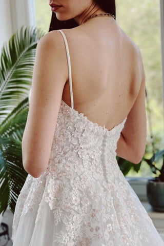 Charming Garden Spaghetti Straps A-Line Lace Wedding Dress
