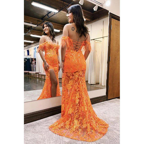 Charmante robe de bal longue sirène à épaules dénudées et paillettes lavande