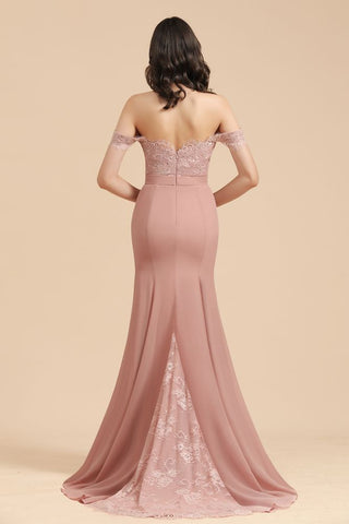 Charming Off the Shoulder Lace Mermaid Party Gown Slim Bridesmaid Dress