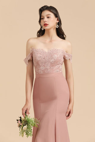 Charming Off the Shoulder Lace Mermaid Party Gown Slim Bridesmaid Dress