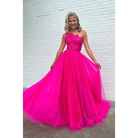 Encantador vestido de fiesta formal de tul sin mangas, largo, de corte A, con un solo hombro