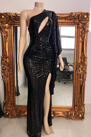 Robe de bal sirène longue asymétrique à fente sur le devant, ravissante.