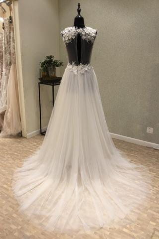 V-Neck Open Back Tulle Ivory Beach  Wedding Dress WD197