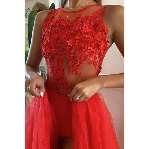 Vestido de fiesta con falda desmontable y apliques elegantes con abertura 