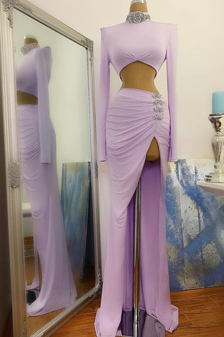 Chic High Split Prom Dress Mermaid High Neck On Sale Long Sleeve