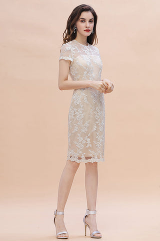 Chic Jewel Tulle Lace Beadings Mother of Bride Dress with Short Sleeves Online