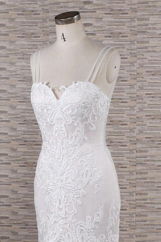 Chic Long Mermaid Sweetheart Spaghetti Strap Appliques Lace Wedding Dress
