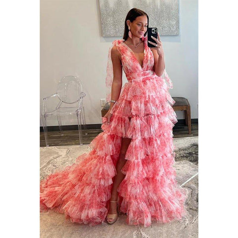 Vestido de noche largo elegante y moderno con escote en V, lazo en la cintura y corte A 