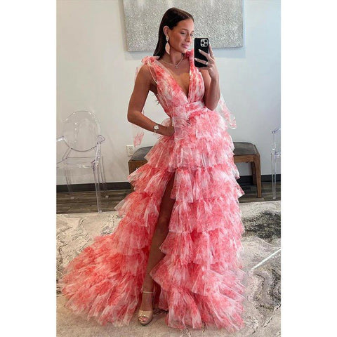 Vestido de noche largo elegante y moderno con escote en V, lazo en la cintura y corte A 