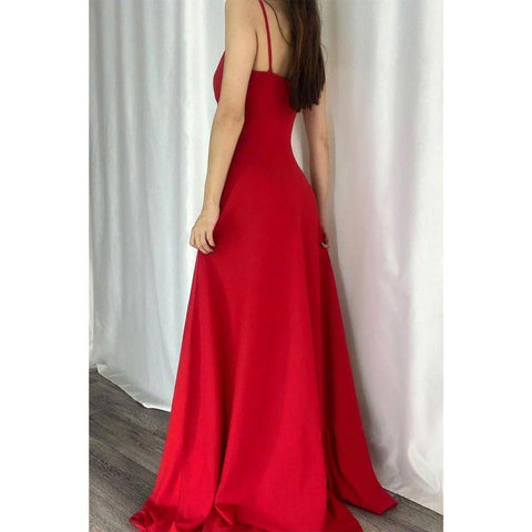 Robe de bal longue chic et moderne à bretelles spaghetti et col en V 