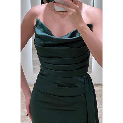 Robe de soirée longue fendue, simple, sans bretelles, chic et moderne 