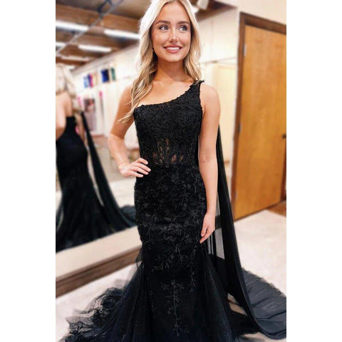 Robe de soirée sirène chic et moderne, asymétrique, sans manches, en tulle, style trompette