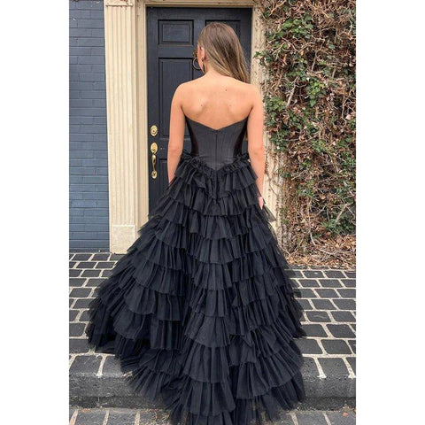 Vestido de fiesta formal elegante y moderno con escote en forma de A, sin mangas y sin tirantes