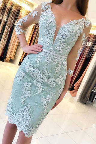 Chic Short Mermaid Off-the-shoulder Lace Prom Dress with Sleeves