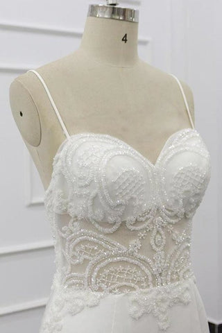 Chic Spaghetti Strap Beading Mermaid Elegant Wedding Dresses