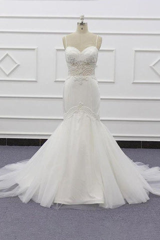 Chic Spaghetti Strap Beading Mermaid Elegant Wedding Dresses