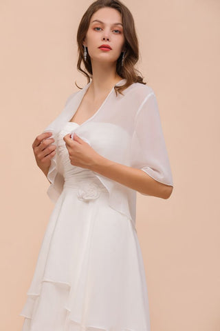 Chiffon Bridesmaid Dress 3/4 Sleeves Mini Knee Length Layers Special Occasion Dress with Wraps