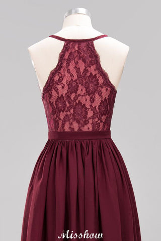 Chiffon Lace A-line Bridesmaid Dresses | V-Neck Sleeveless Floor Length Maid of the Honor Dresses