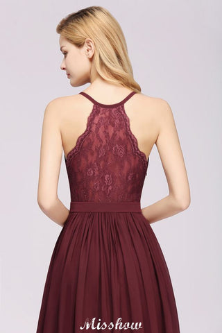 Chiffon Lace A-line Bridesmaid Dresses | V-Neck Sleeveless Floor Length Maid of the Honor Dresses