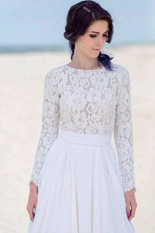 Chiffon Lace Long Sleeve White Zipper Beach Wedding/Bridal Dress WD451