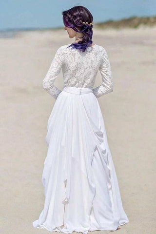 Chiffon Lace Long Sleeve White Zipper Beach Wedding/Bridal Dress WD451