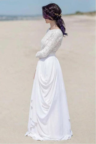 Chiffon Lace Long Sleeve White Zipper Beach Wedding/Bridal Dress WD451