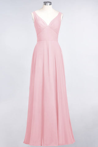 Chiffon V-Neck Straps Sleeveless Ruffles Floor-Length Bridesmaid Dress with Open Back