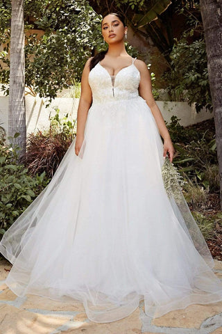 Appliqued Deep V-Neck Layered Tulle Dress