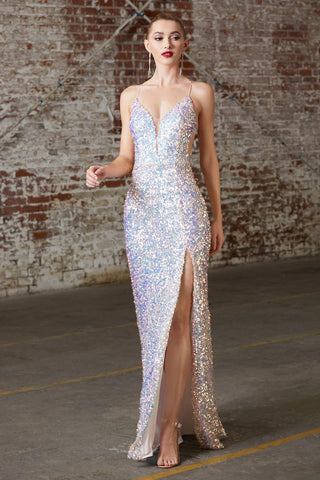 Prom Long Formal Fitted Sequin Evening Dress