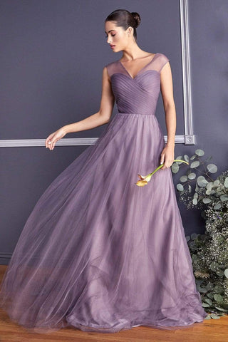 Sleeveless Pleated Top A-Line Gown