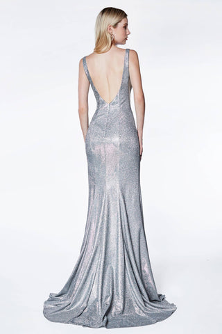 Long Metallic Prom Sexy Slit Gown