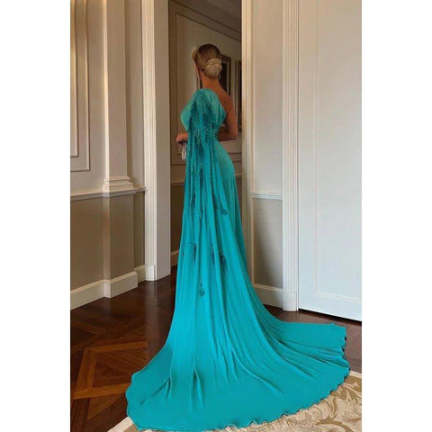 Robe de bal formelle classique et intemporelle à une épaule, fourreau et froncée