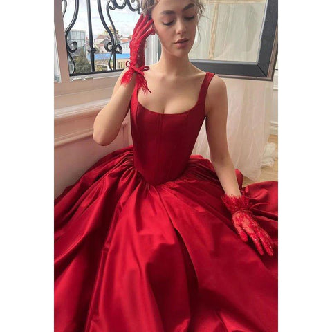 Vestido formal de fiesta de graduación clásico y atemporal con tirantes redondos y corte A