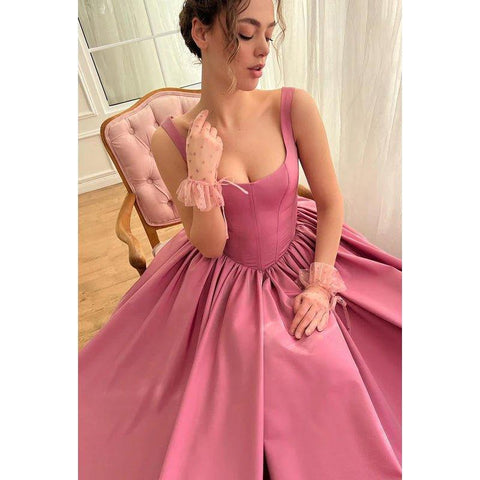 Vestido formal de fiesta de graduación clásico y atemporal con tirantes redondos y corte A