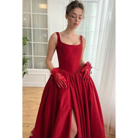 Vestido formal de fiesta de graduación clásico y atemporal con tirantes redondos y corte A