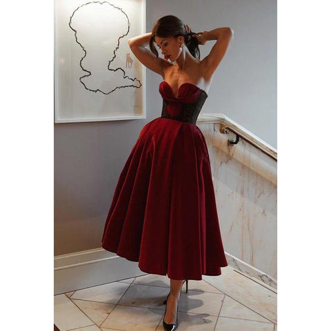 Robe de bal classique et intemporelle à col en V sans manches, coupe trapèze