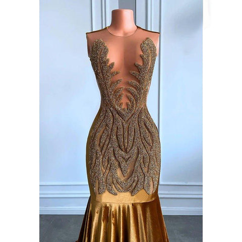 Vestido de fiesta sin mangas con escote en V profundo, sirena, lentejuelas y volantes ornamentados de alta costura